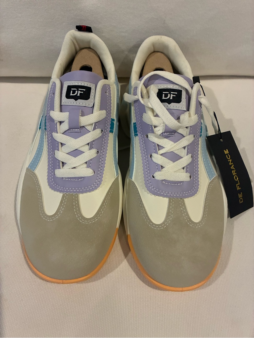 Women’s Casual Lace-Up Sneakers in Cream, Lavender & Light Blue